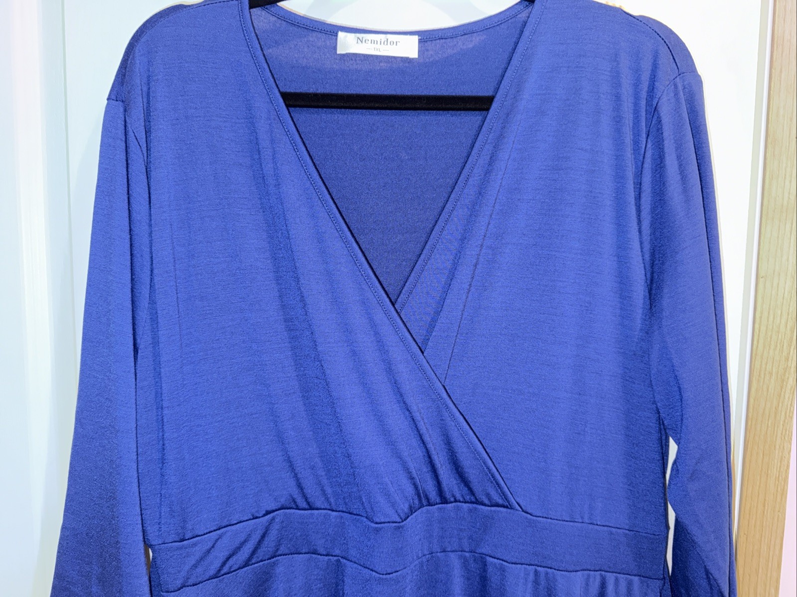 WOMENS KNEE LENGTH DRESS-NEMIDOR-POLYESTER SOLID BLUE SIZE 1XL 14/16 NWOT
