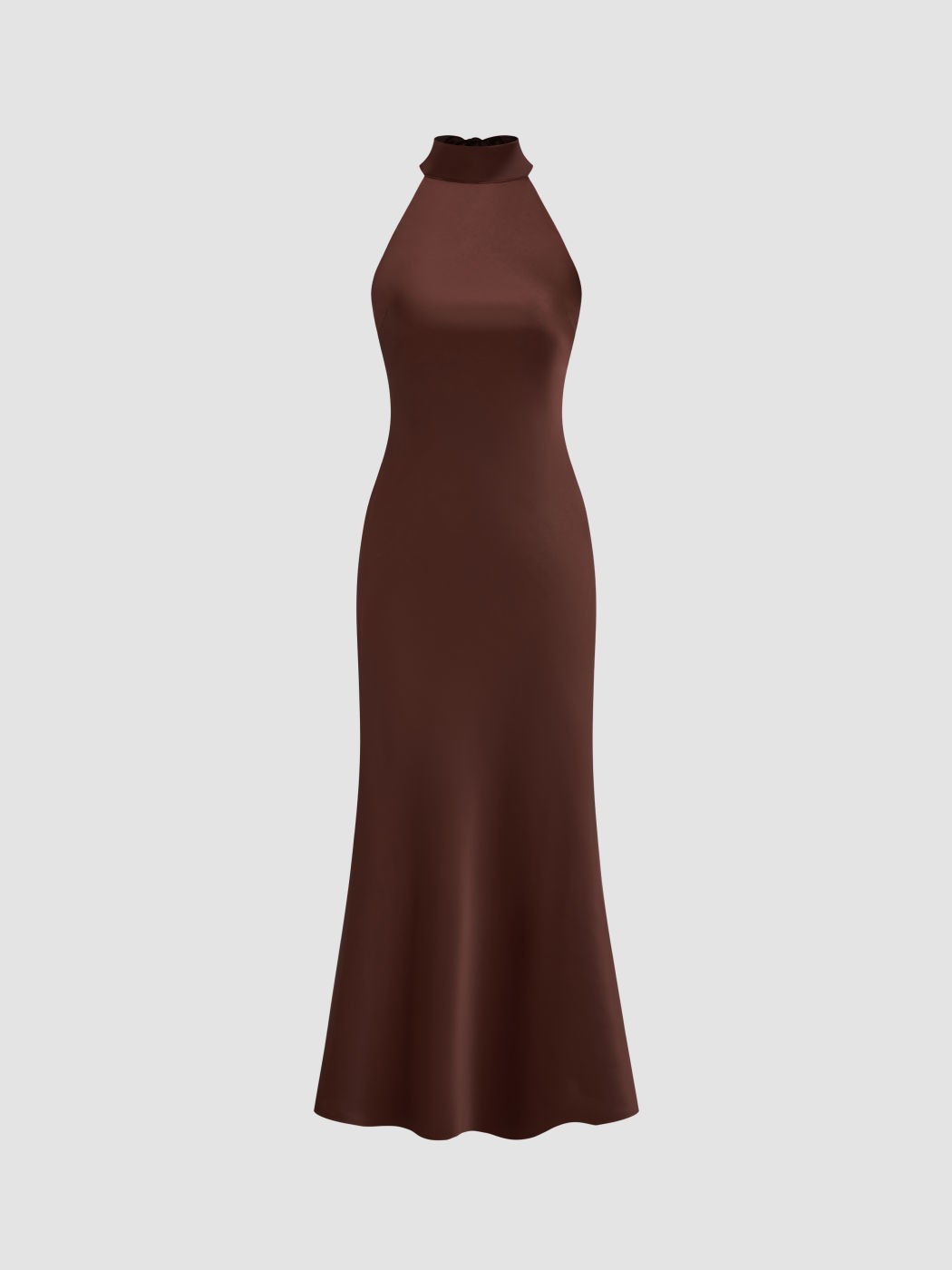 Cowl Neck Solid Glitter Ruffle Hem Maxi Dress