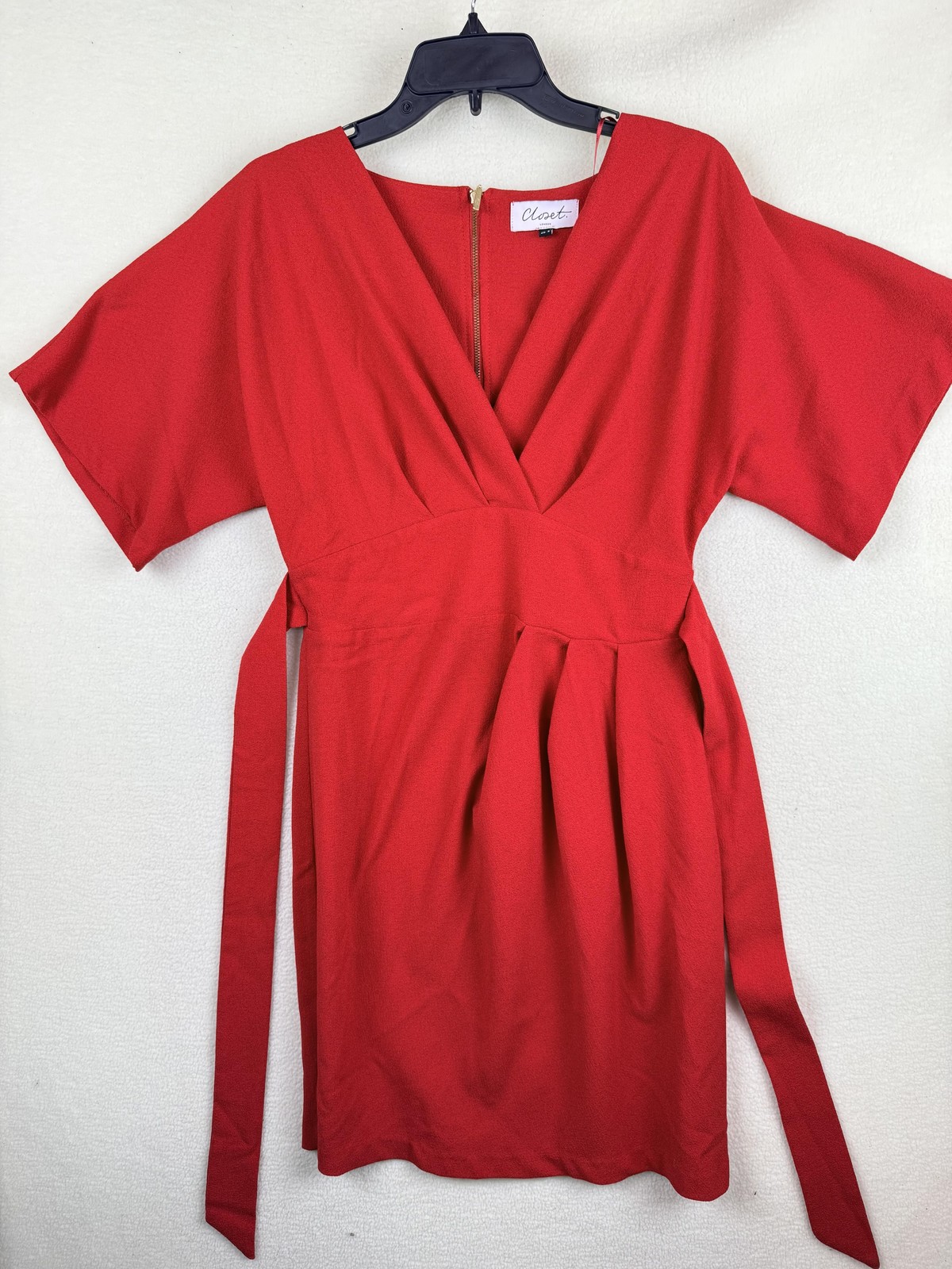 Closet London Dress Womens Size 8 Red Wrap V Neck Fit & Flare Short Mini Belted