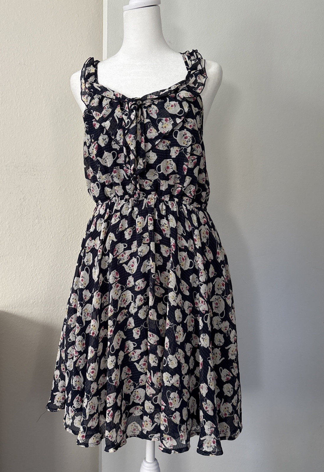 Disney x LC Lauren Conrad Teapot Chiffon Dress Womens S Navy Alice in Wonderland