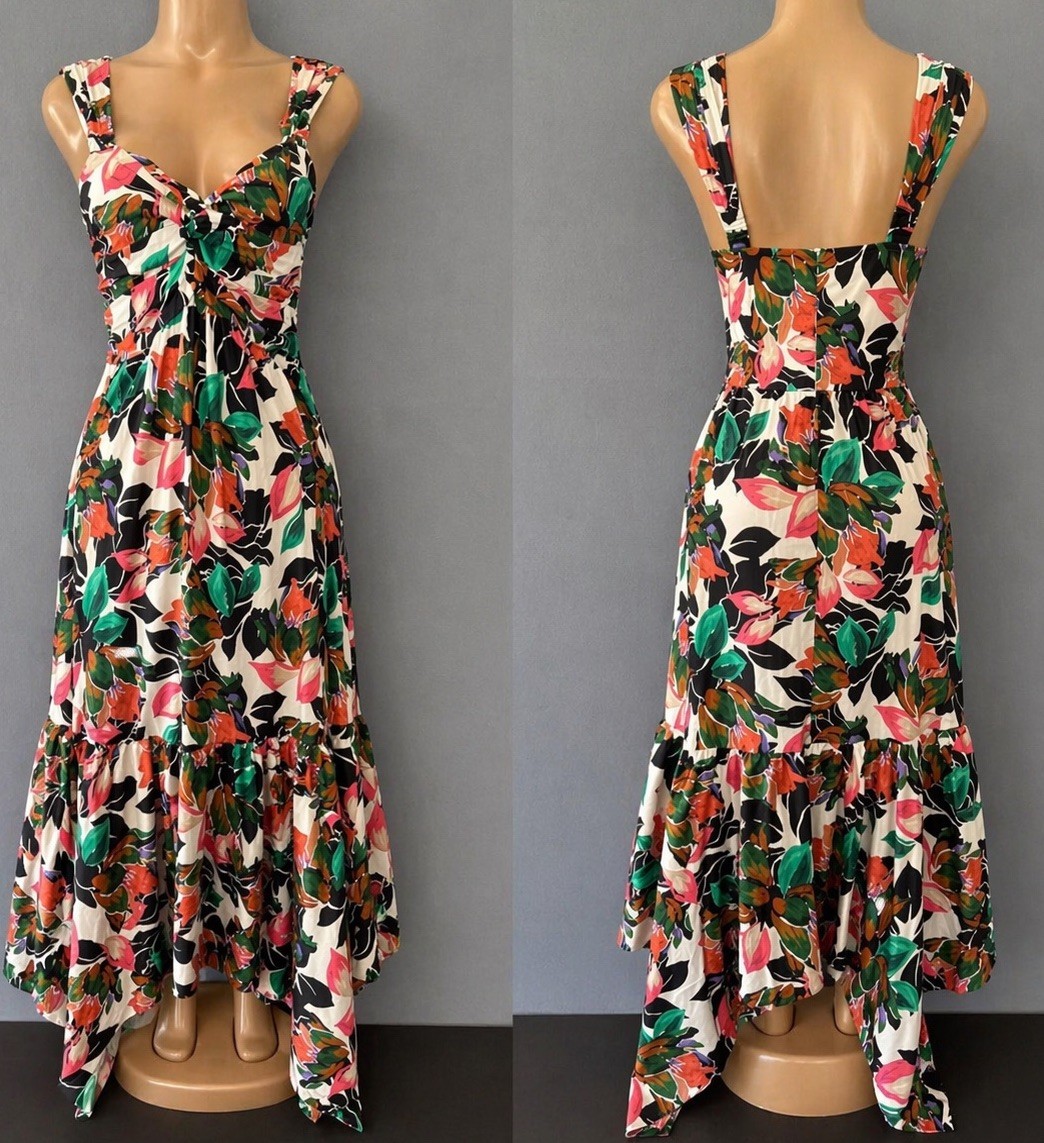 MISA Los Angeles Esperanza Maxi Dress Women XS Multi Las Palmas Handkerchief Hem