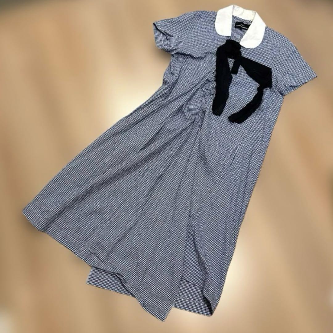 USED COMME DES GARCONS GINGHAM CHECK ASYMMETRICAL DRESS, BLUE GOOD