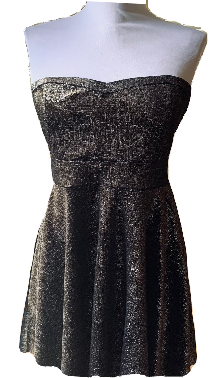Free People “Shattered Foil” Blk Shimmery Stretch Velour~Hi/Low~Fit & Flare~S