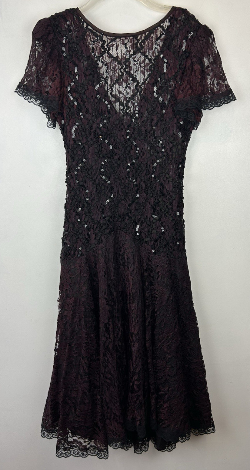 Vintage 90s Whimygoth Dress Sz 13 Sequin Lace Midi Gothic Black Red Sheer Read