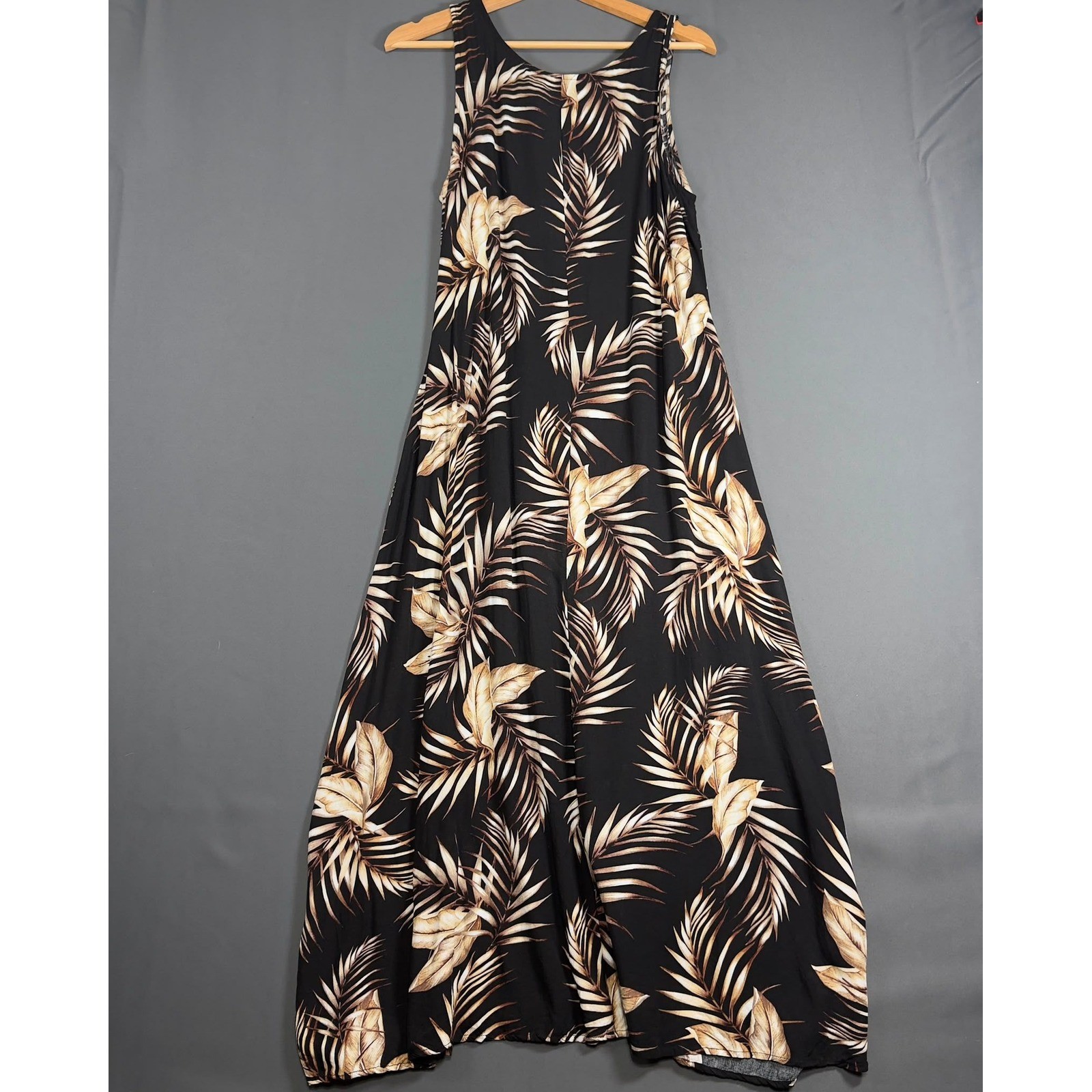 DKR & CO Womens Tropical Palm Leaf Print Sleeveless Maxi Dress Black Tan Small