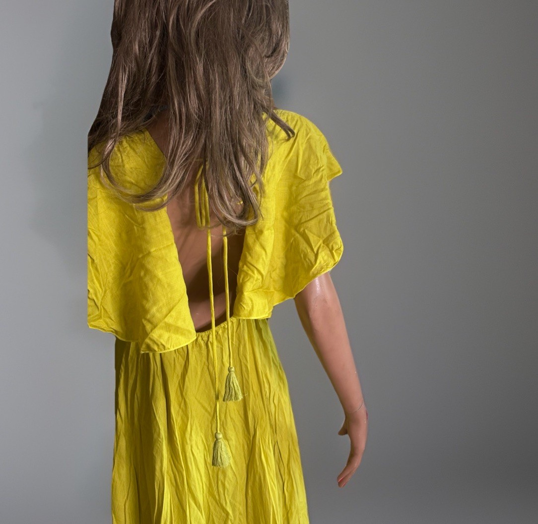 NWOT Flowing Backless Tassels V-neck/Flutter Sleeves Maxie Dress Boho/Summer M/L