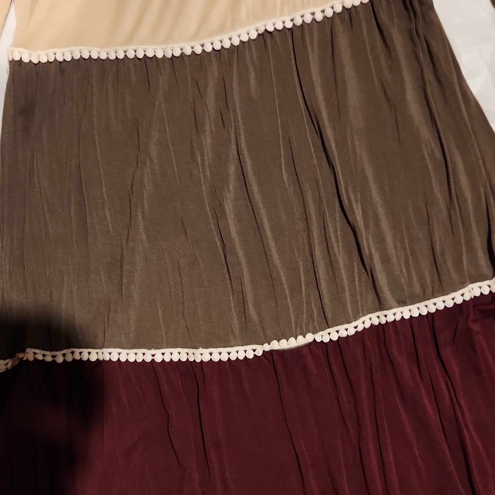 Andrée by Unit Beige Brown Burgundy Colorblock Ruffle Maxi Dress Women’s S