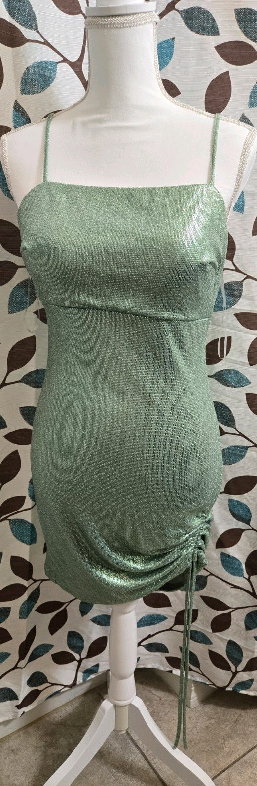 Clear Moon Green Glitter Ruched Bodycon Mini Dress Juniors Size 9