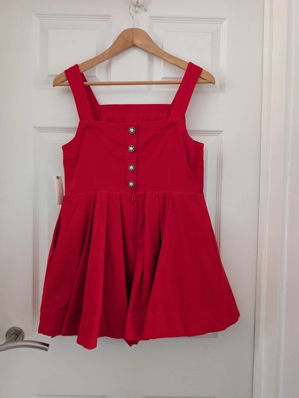 Maeve Anthropologie Red Playsuit Romper Size M BNWT Fit & Flare Button Front