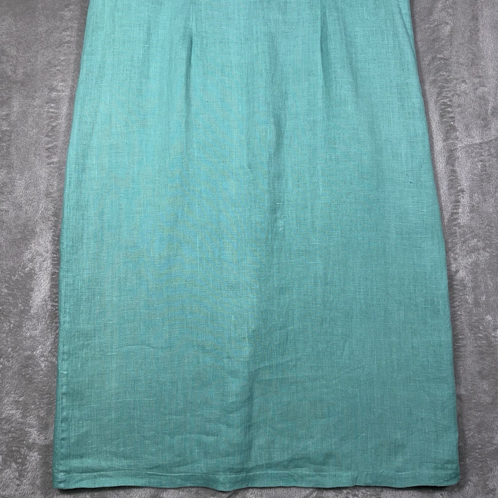 Tom Tom Maxi Dress Womens Large Aqua Linen Made In USA Vintage Boho Classic Chic