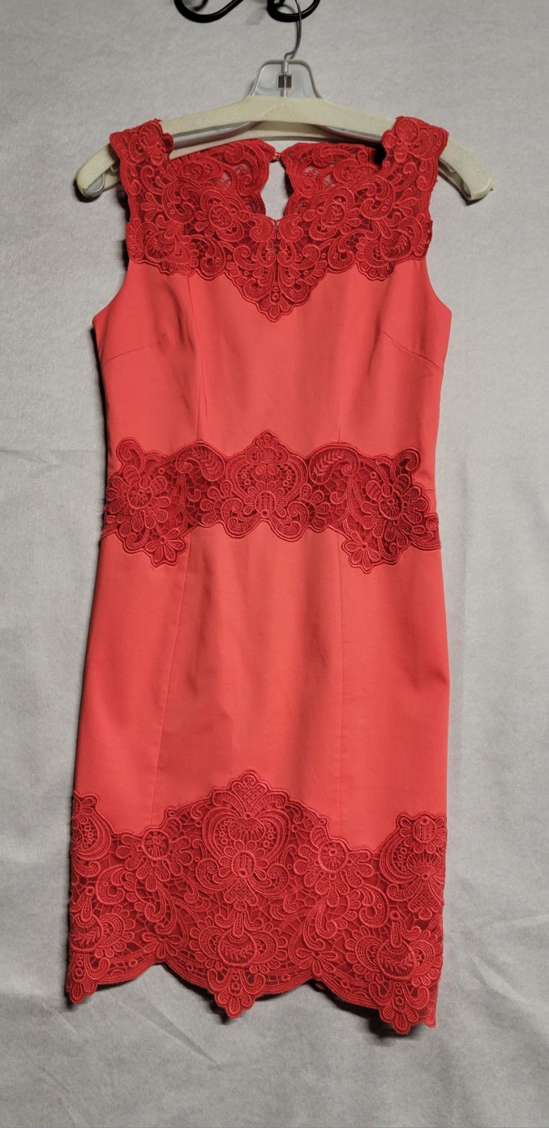 Red With Red Lace Trim Short Karen Millen Zipper Closure Tank Dress Size 4