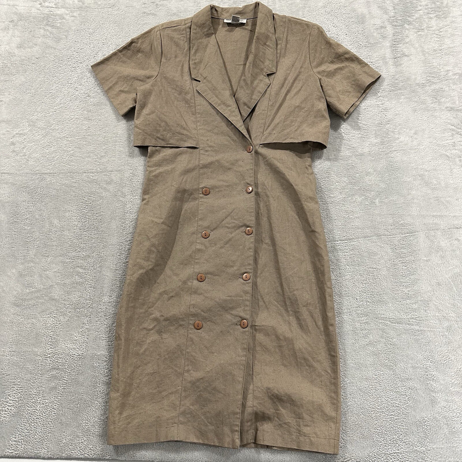 Maggie Lawrence Collection Dress Women’s 7/8 Tan Beige Midi Ramie Buttons VTG