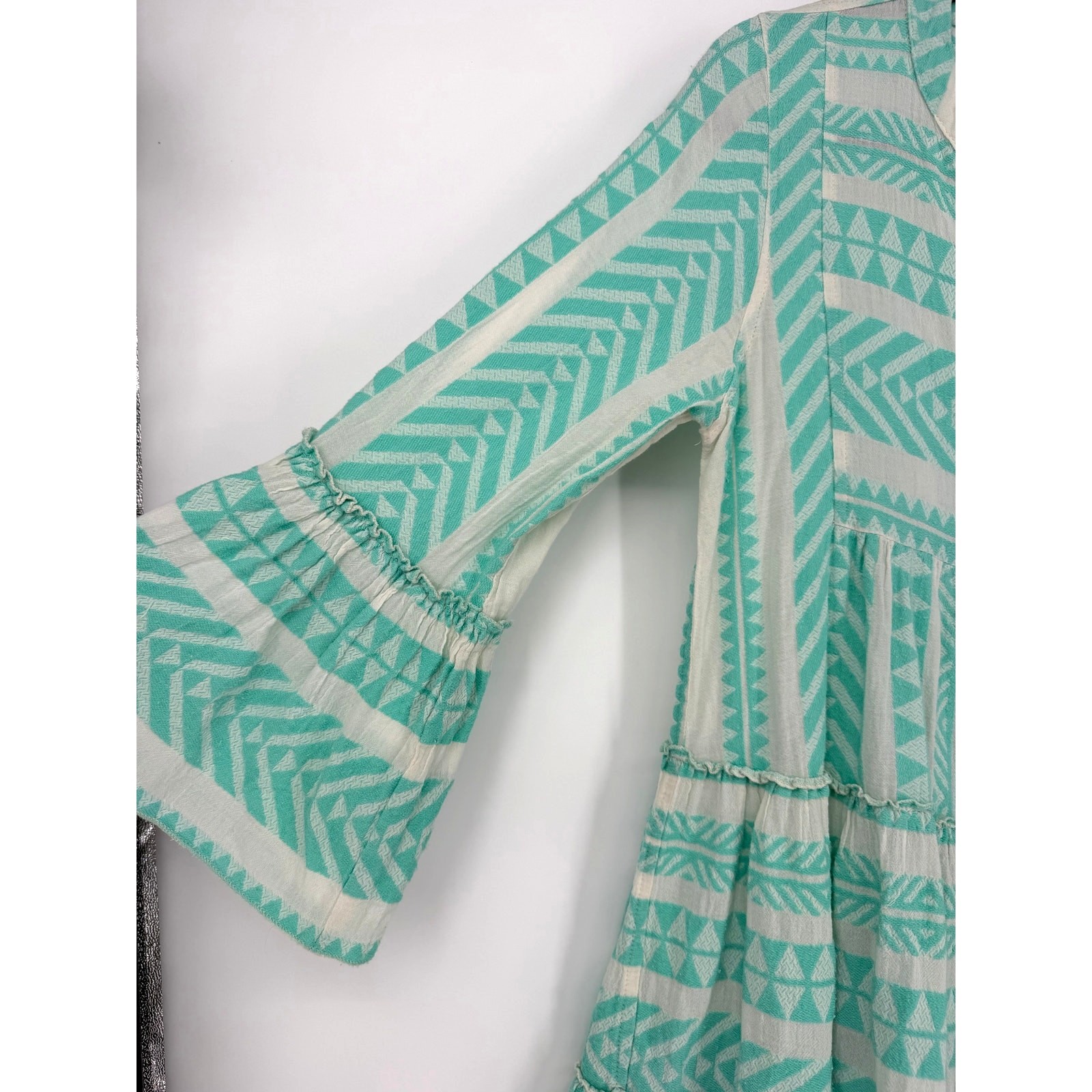 Devotion Twins Embroidered Ella Dress in Aqua Blue and White Cream Size XS