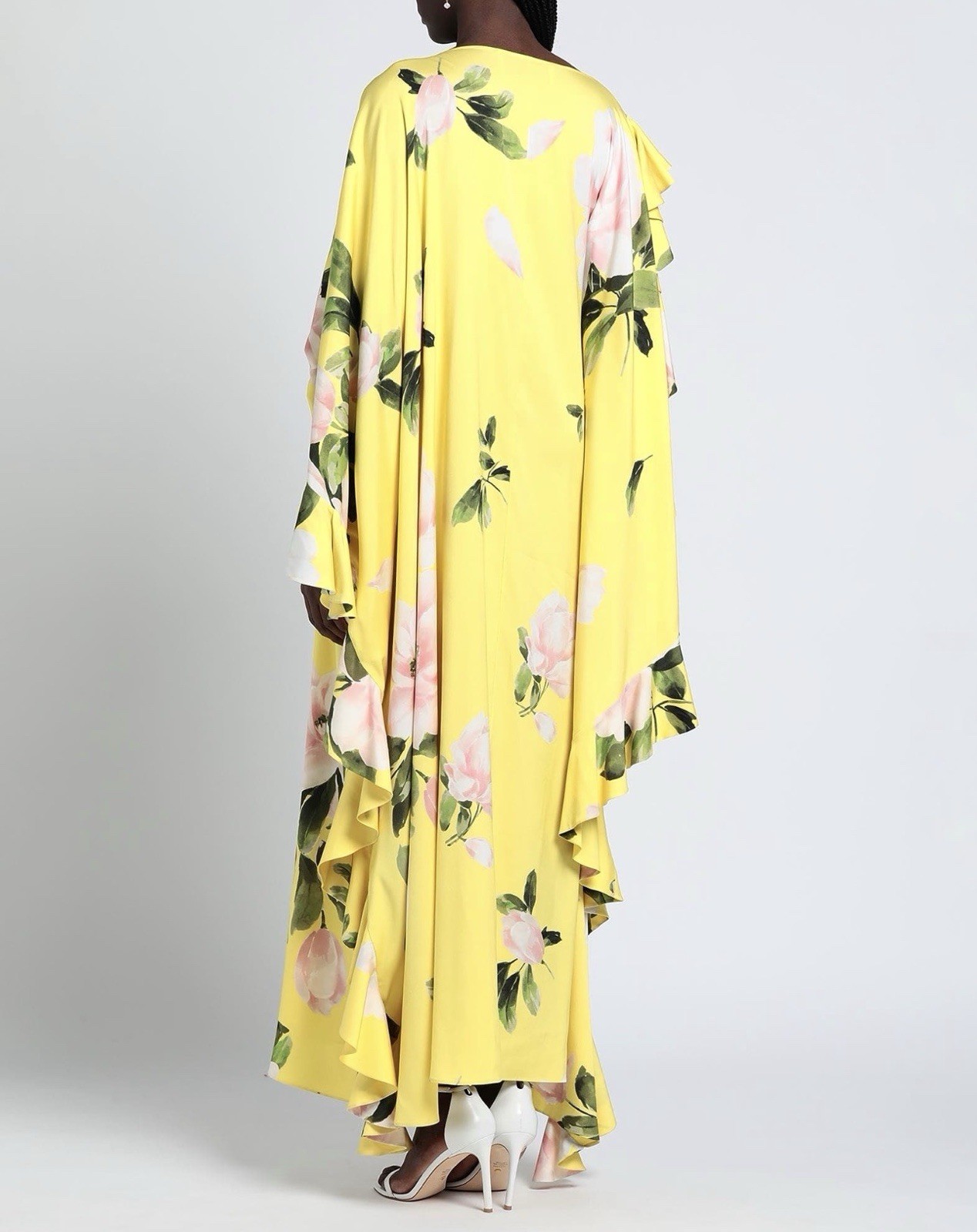 VALENTINO RUNWAY YELLOW FLORAL RUFFLE DRESS IT 40
