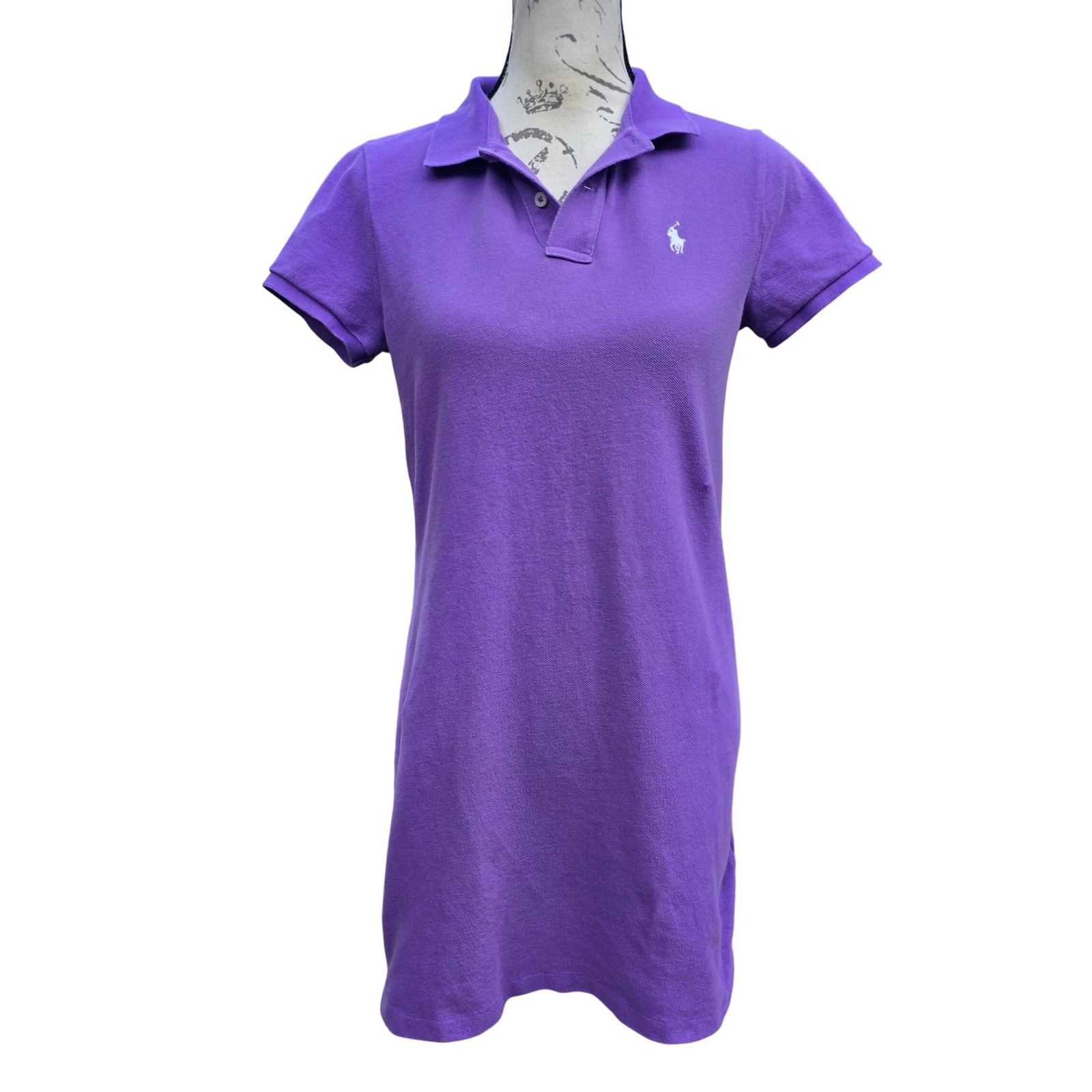 Polo Ralph Lauren Womens Purple The Mesh Mini Short Sleeve Polo Dress Size M