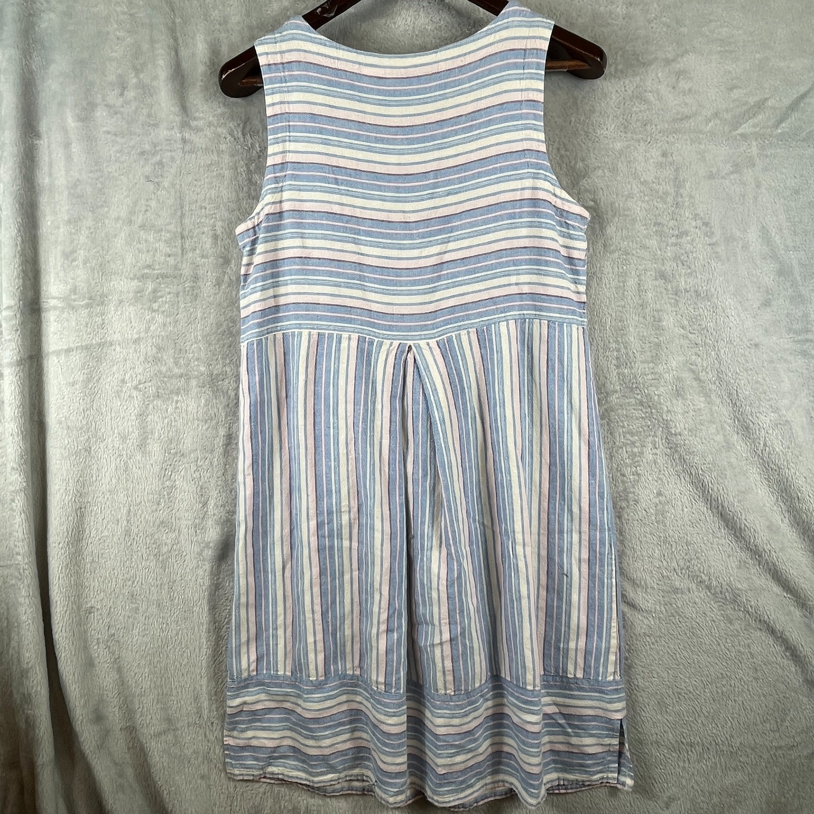 Ella Simone Womens L Linen Striped Sleeveless Pocket Dress Boho Coastal Comfy