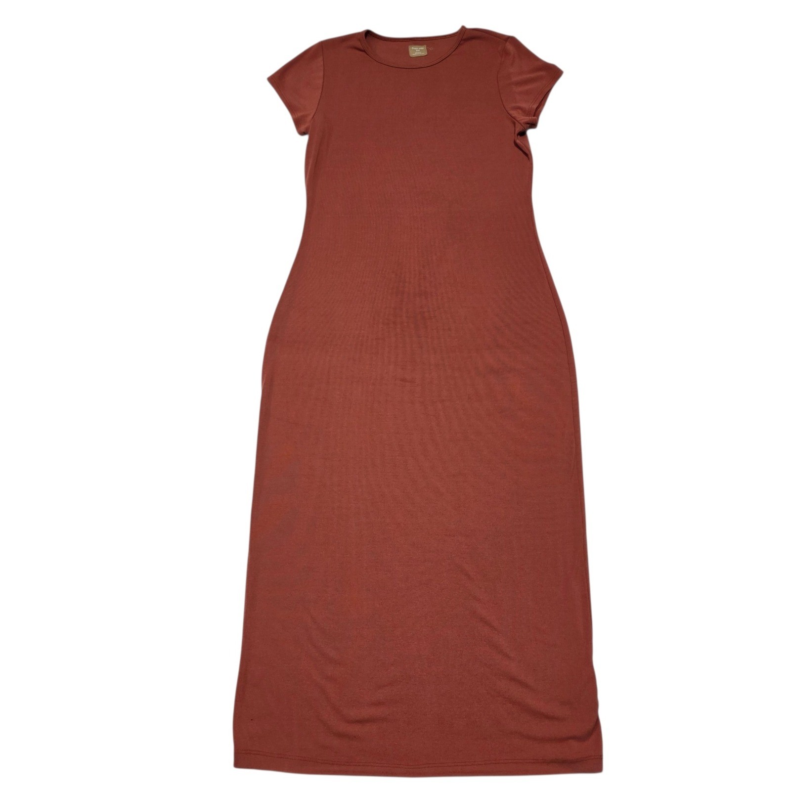 Free People Free-est Dress Womens Medium Rust Red Maxi Short Sleeve Ribbed Knit