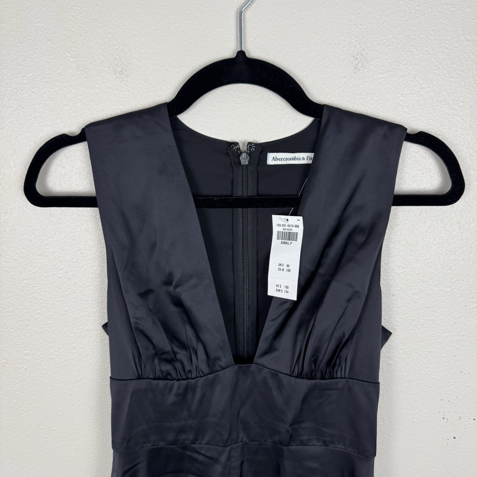 Abercrombie & Fitch Plunge Satin Mini Swing Dress Size XS Petite Black Shiny