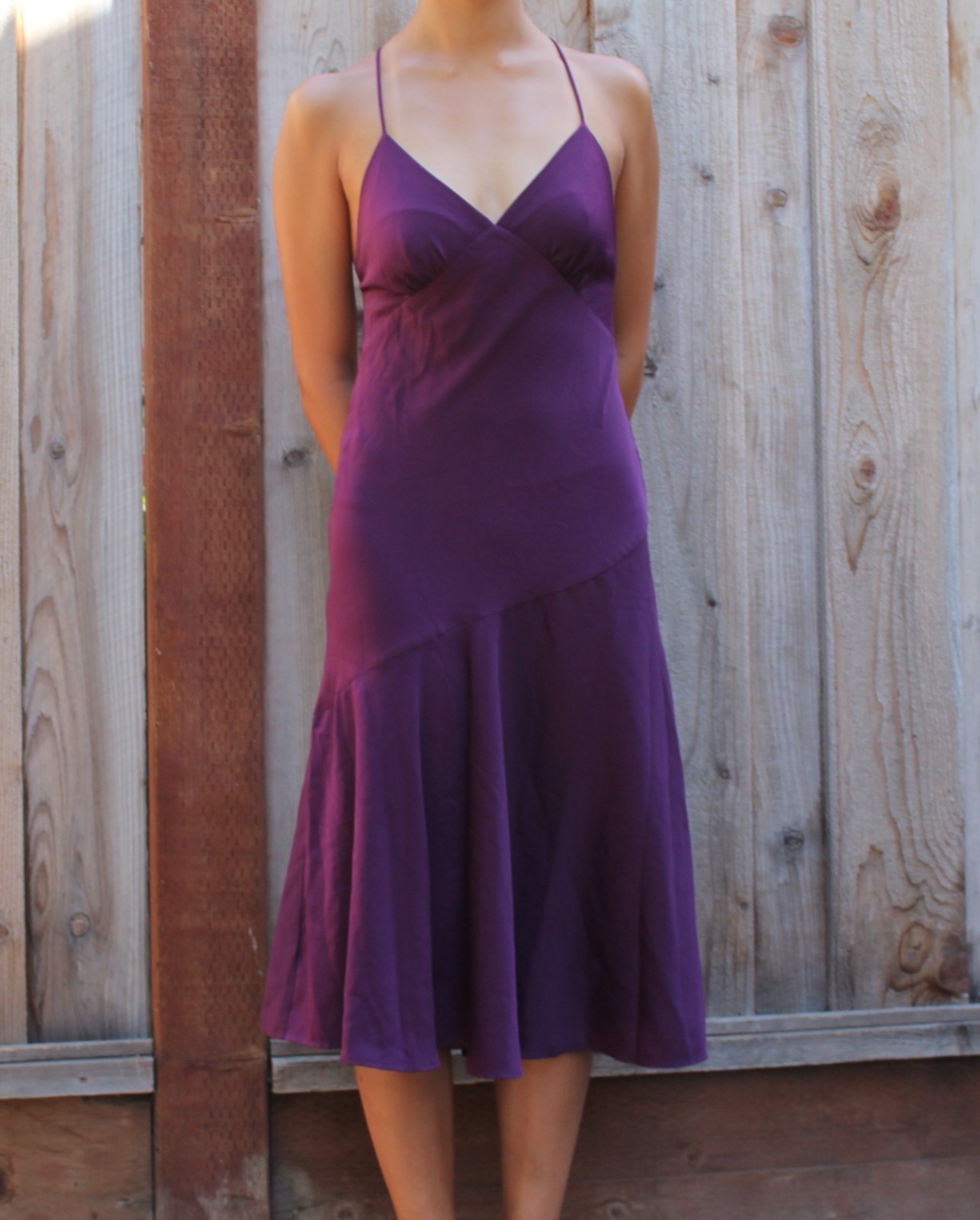 Vintage Purple V-neck Midi Open-back Formal Dress with Slit- Homecoming/Weddings