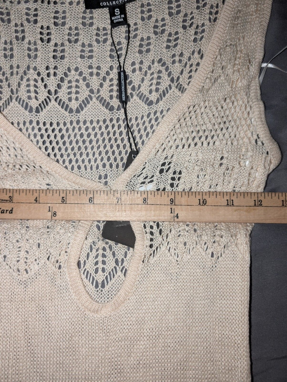 Hera Collection Crochet Knit Sleeveless Midi Dress Beige Small Boho Beach NWT