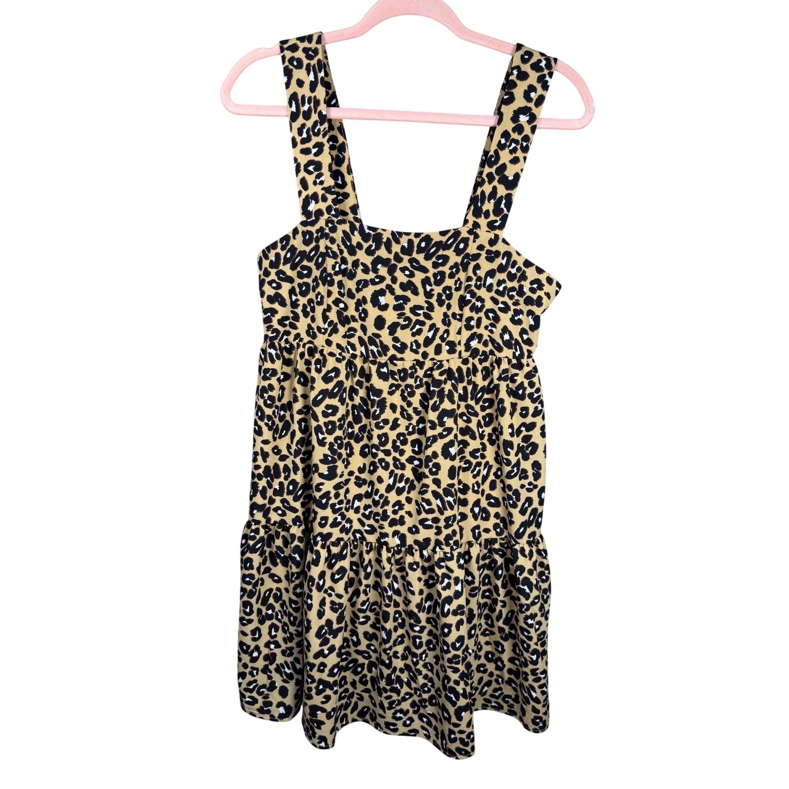 Adrienne Leopard Print Tiered Mini Dress NWT Size M Chic Trendy