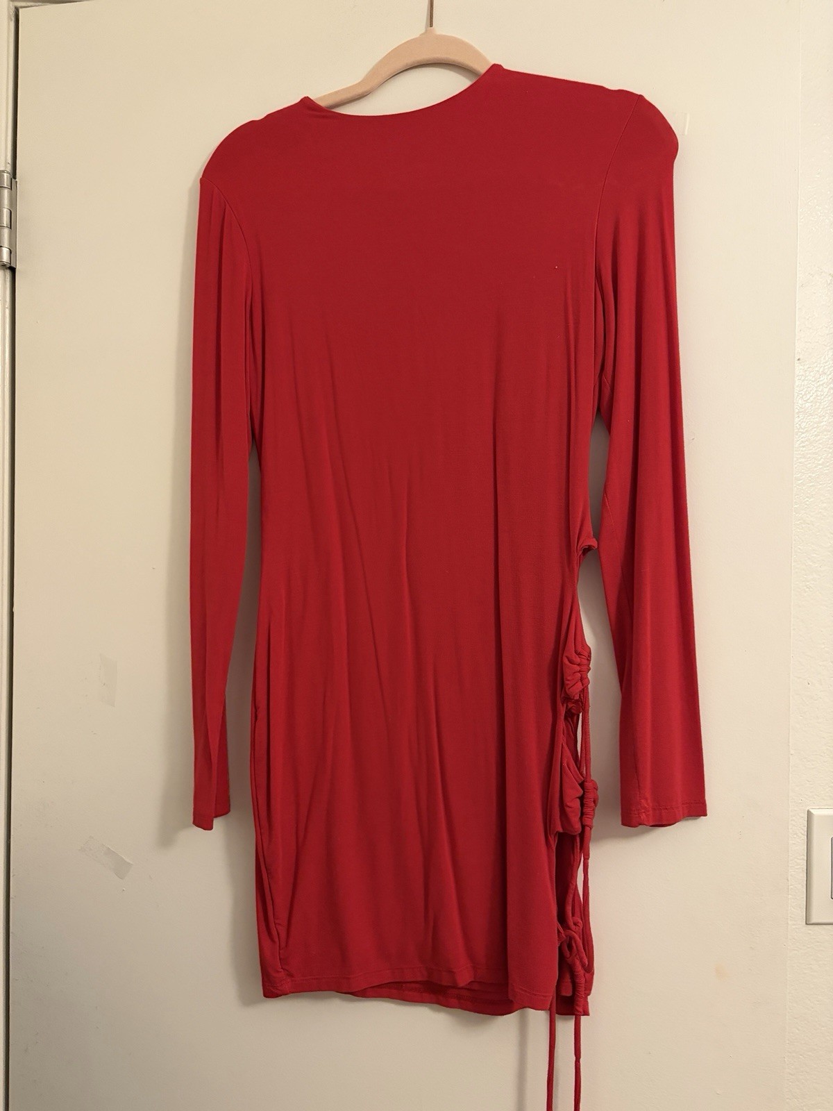TRESSER Red Cut Out Tie Long Sleeve Short Bodycon Dress for Women