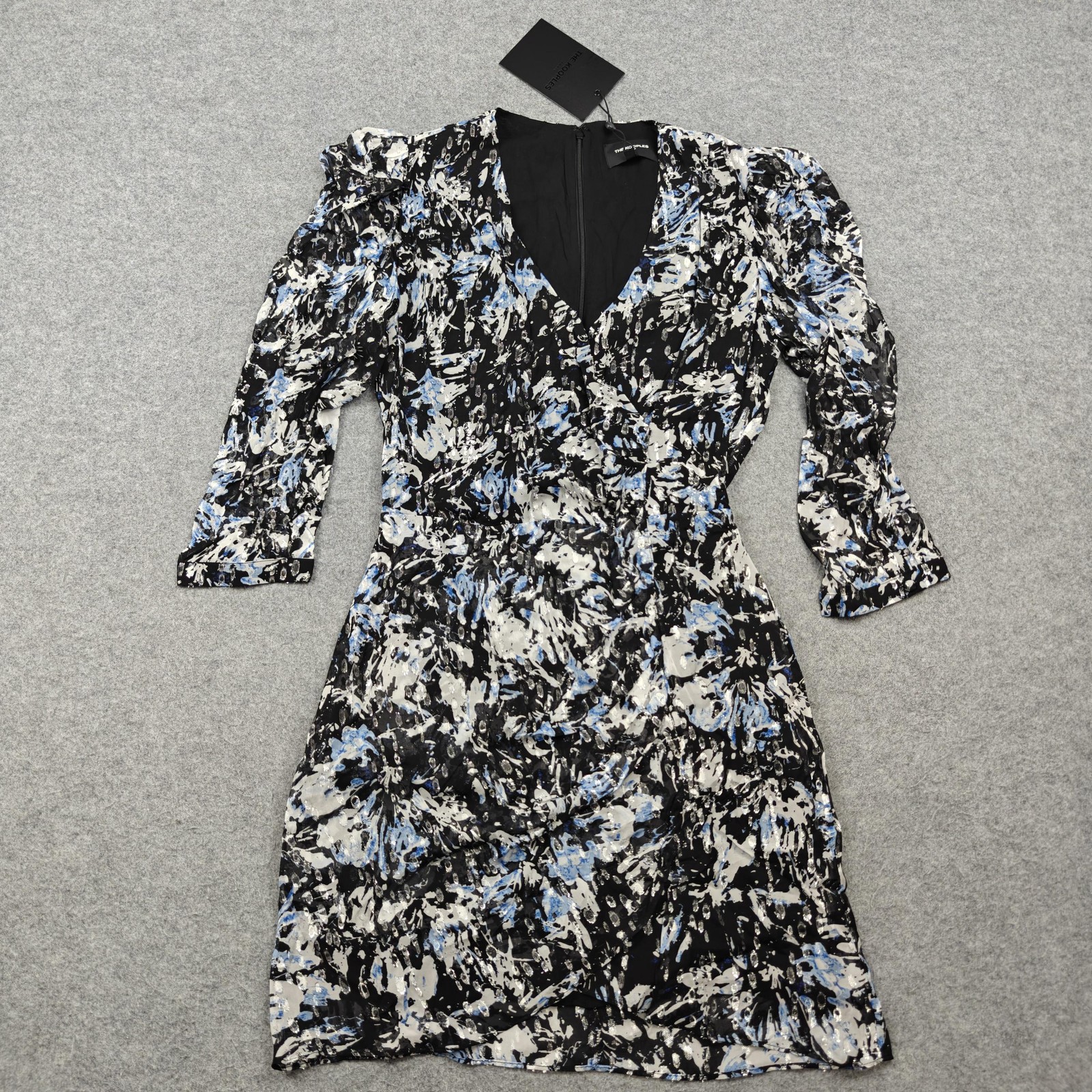 The Kooples Dress Womens 0 Multicolor Floral Wrap Puff Sleeve V Neck Lined New