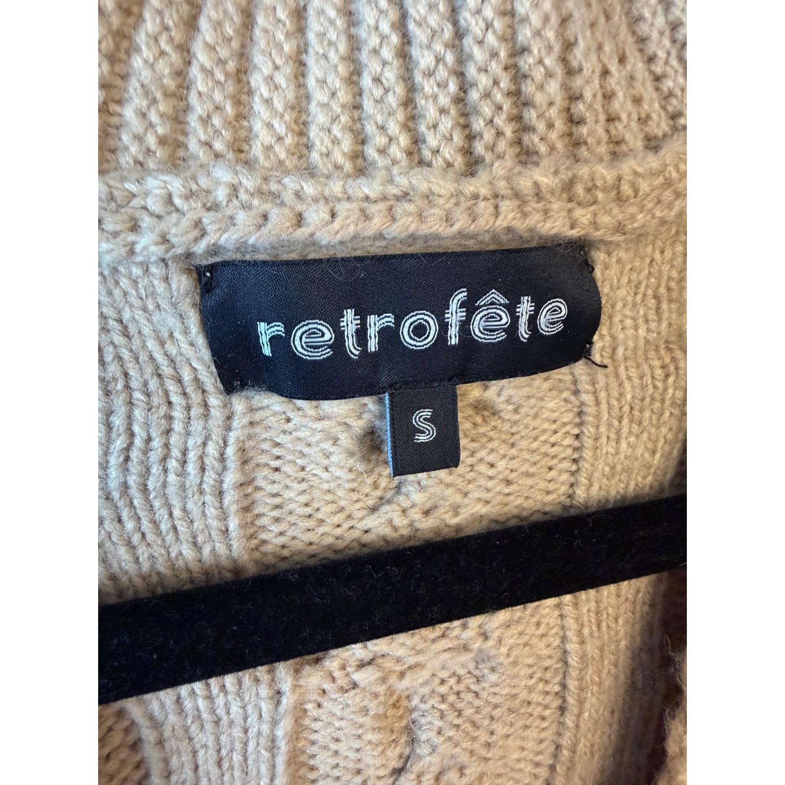 Retrofete Camel Tan Cable Knit Button Front Cardigan Mini Sweater Dress Small