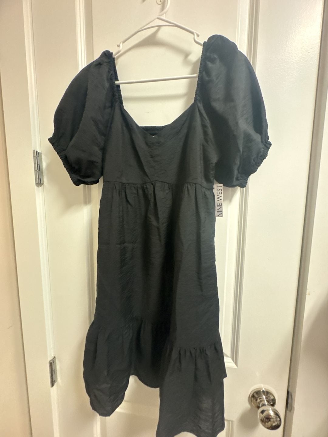 Nine West Babydoll Mini Dress in Black with Puff Sleeves
