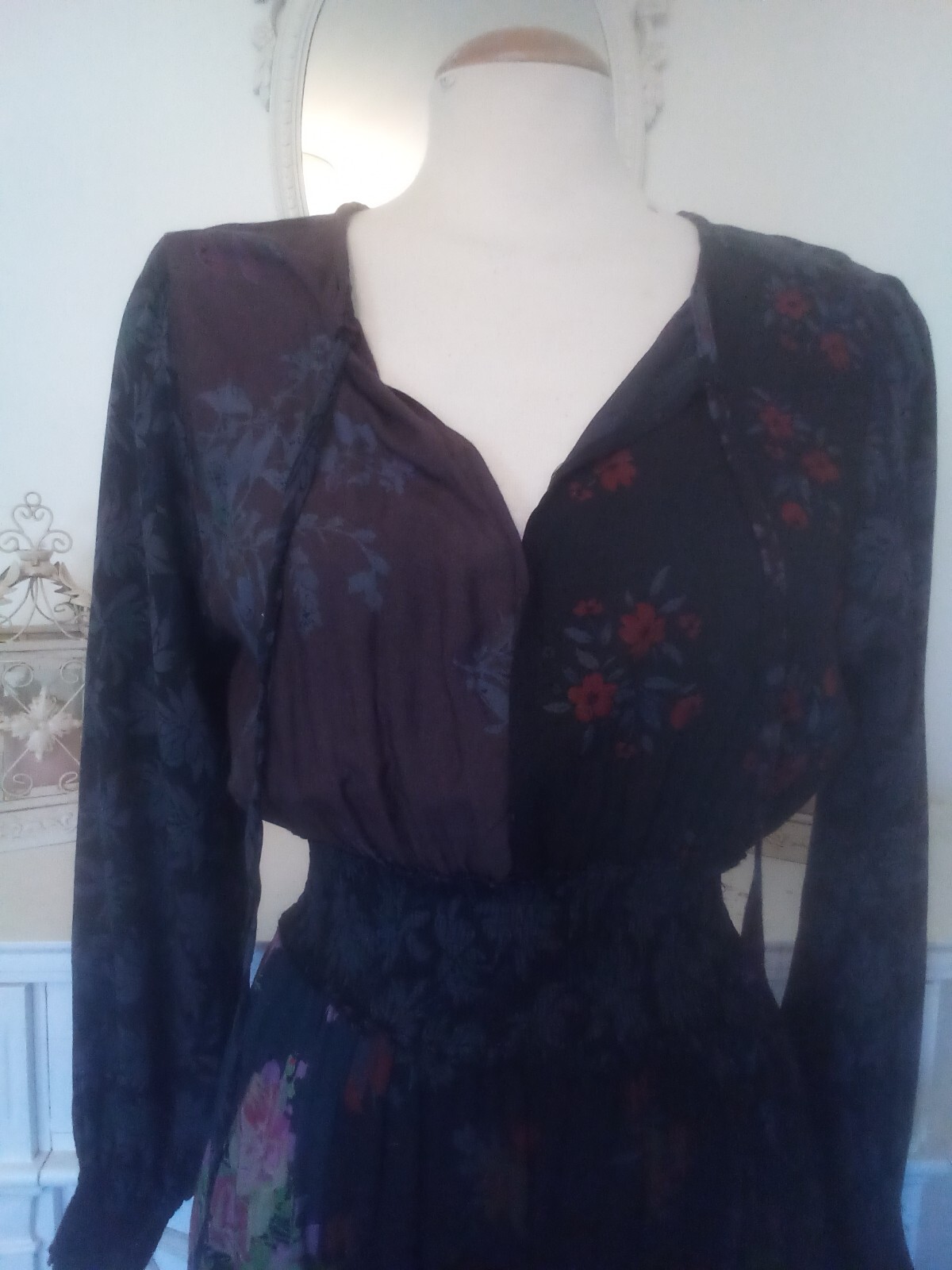 Sacred Threads Floral Black Dress S/M
