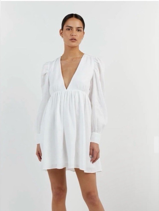 DISSH Lily Linen Dress AU 10/US 6/EU38 White Mini Short VNeck Wedding Bridal