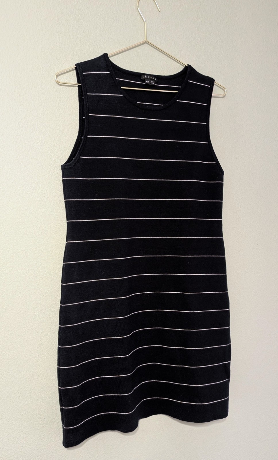 Theory Striped Mini Tank Dress S Navy Blue White Knit Wool Blend Nautical Preppy