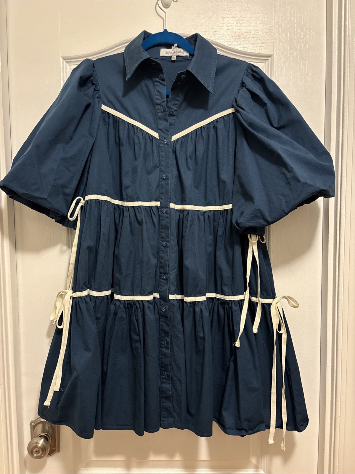 Sofie the Label Women’s Button Front Navy Mini Ruffled Dress Size M Used