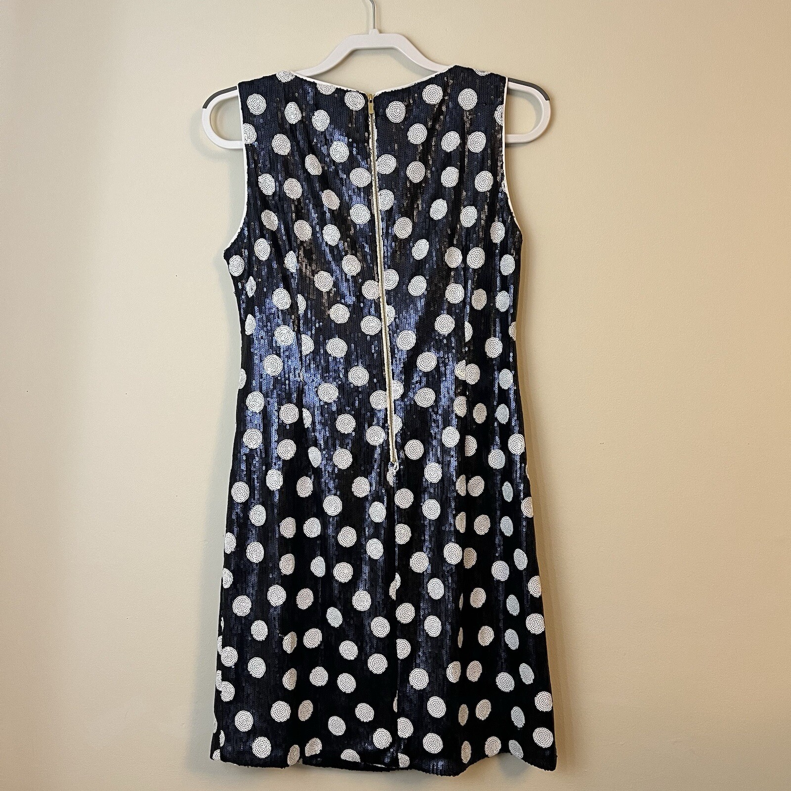 maia sequin blue & white polka dot sleeveless party dress zip up women’s 10