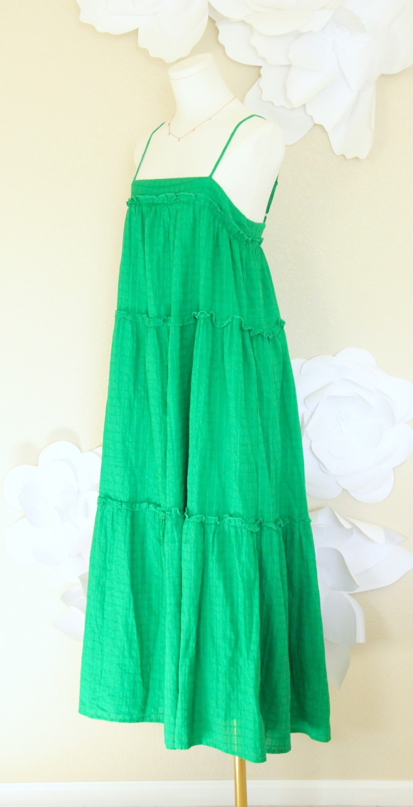 Sugarlips Green Trapeze Maxi Long Dress Women’s Small Cotton Pockets