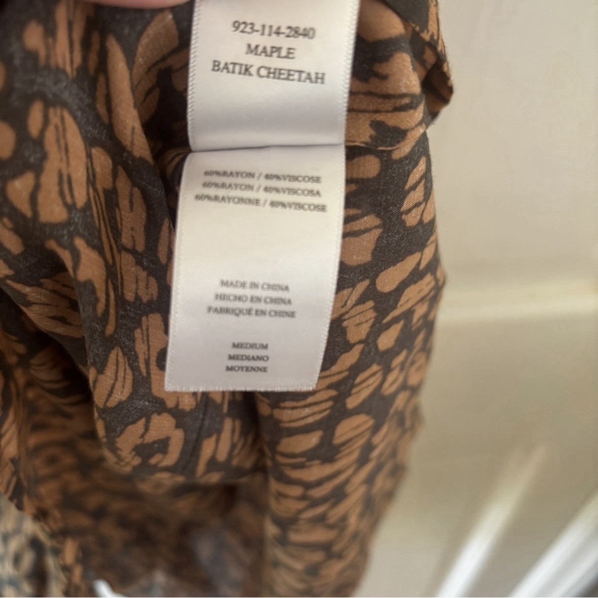 Rails Maple Dress Batik Cheetah Leopard Size Medium Long Sleeve Cinch Midi Dress
