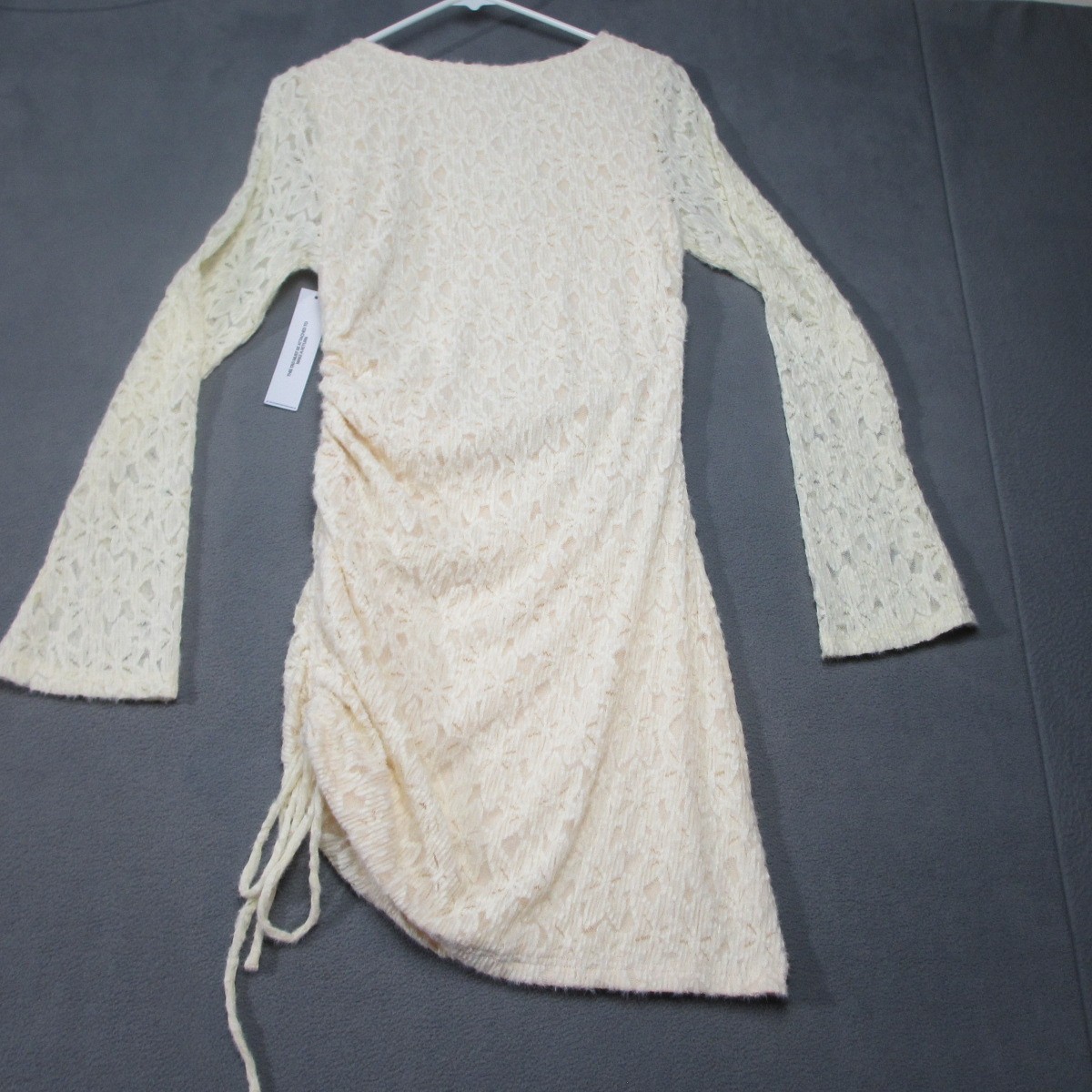 Princess Polly Dress Womens 6 Ivory Mini Nylon Que Sera Long Sleeve Side Ruched