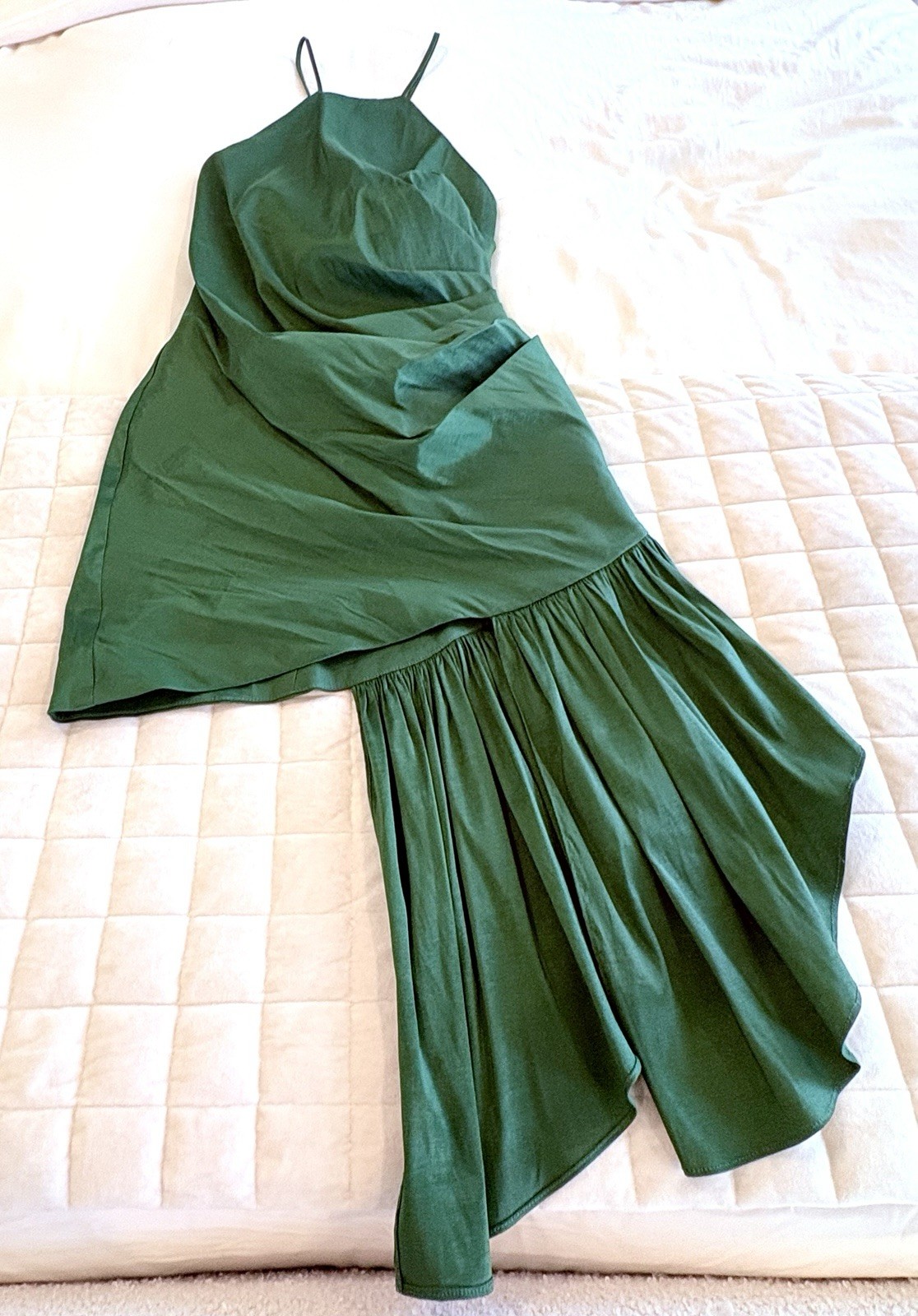 NWT Lovers + Friends Green Satin Halter Mini Dress Old Money Ruffle Sz M Party