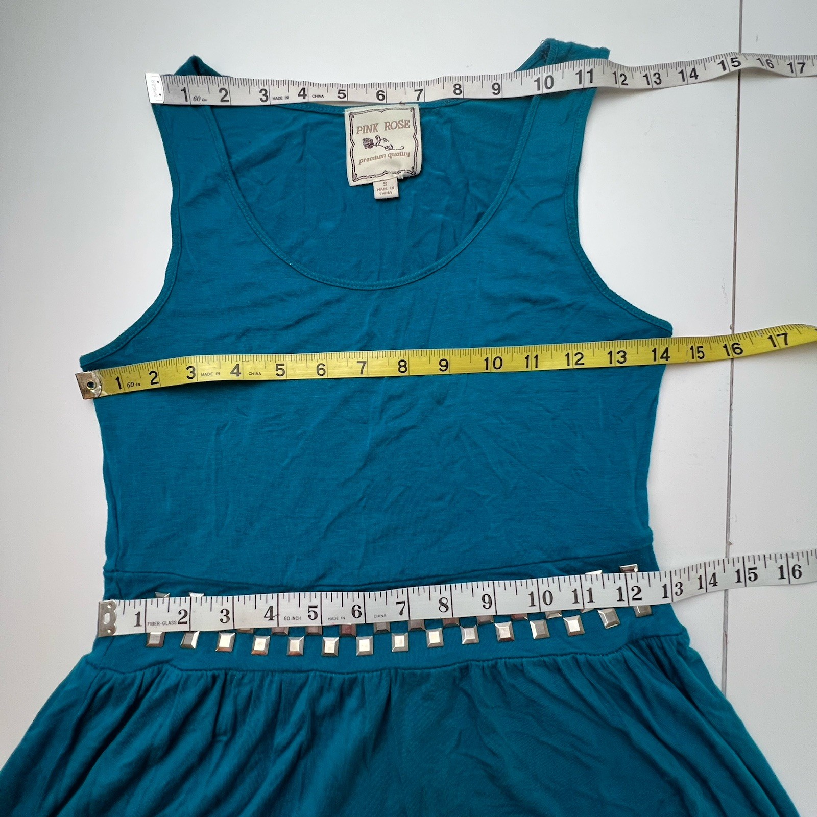 PINK ROSE PREMIUM QUALITY TEAL STUD DETAIL SCOOP NECK SLEEVELESS DRESS SZ S