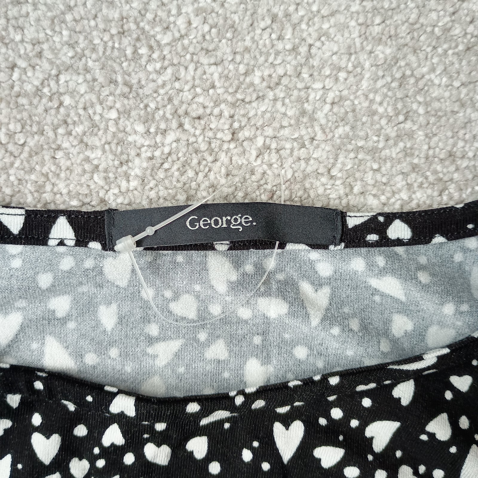 Long Black and White Heart Print Size 14 Dress by George Excellent Condition