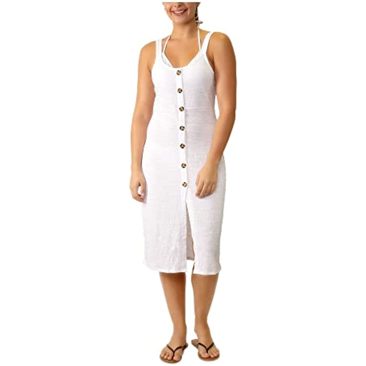 Miken 283386 Women’s Dress Small Button-Front Sleeveless Bodycon White Small