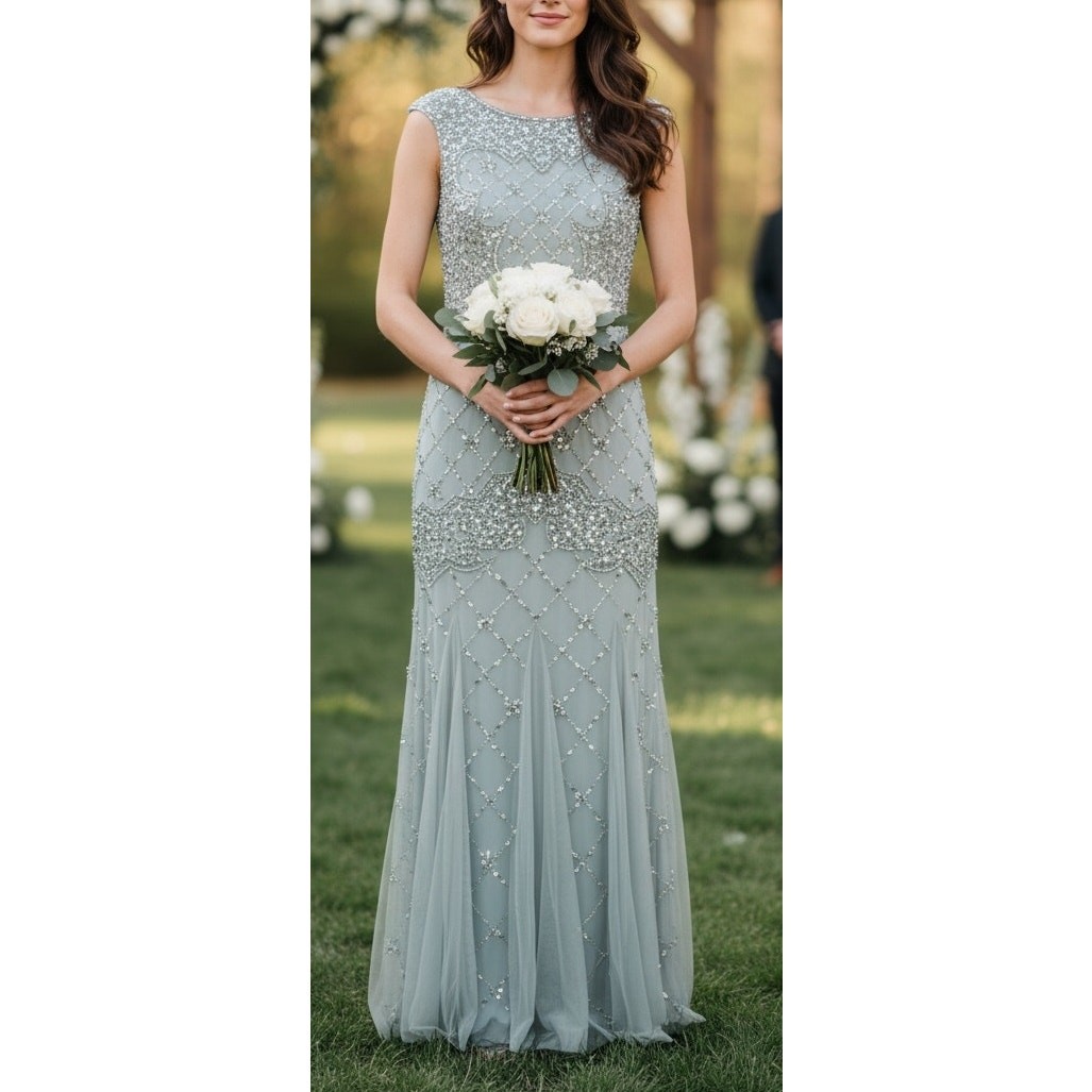 ADRIANNA PAPELL DRESS 10 GOWN SEQUIN MOTHER OF THE BRIDE FORMAL EVENING WEDDING