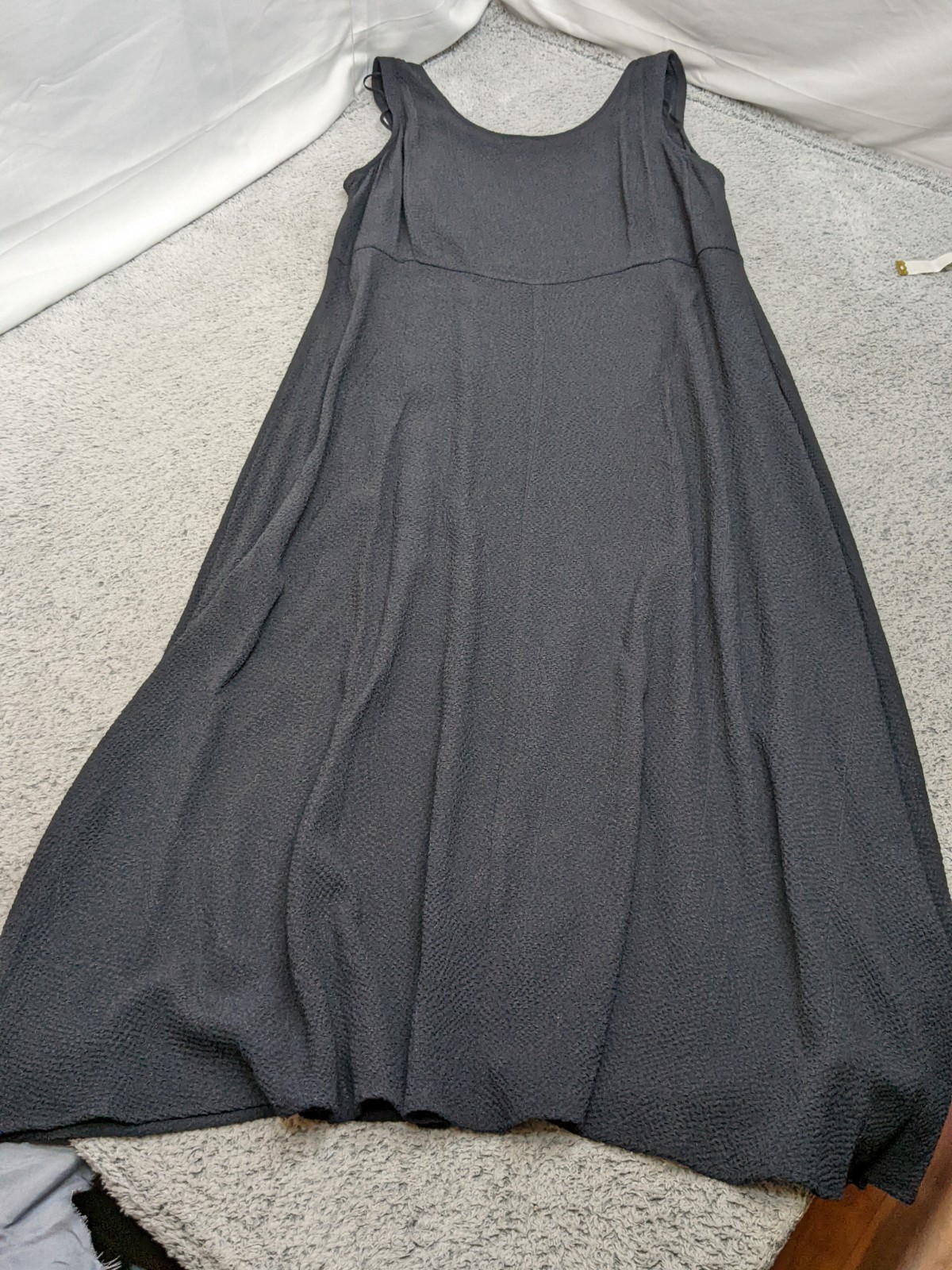 Vtg 90s Oversized Black Rayon Dress Size 16 Lagenlook Sleeveless Minimalist USA