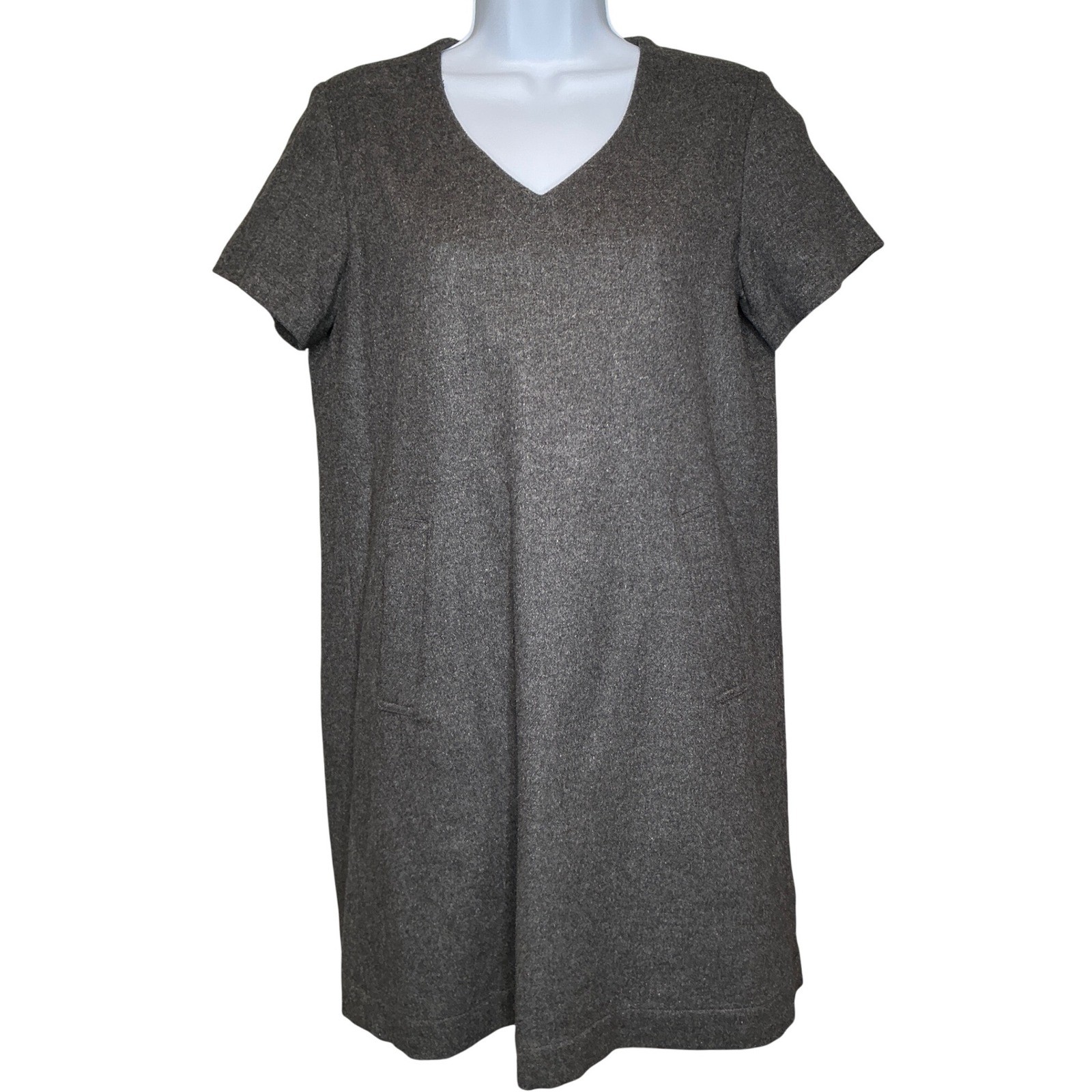 MUJI Womens Gray Wool Blend Shift Dress Sz S Short Sleeve Minimalist Lagenlook