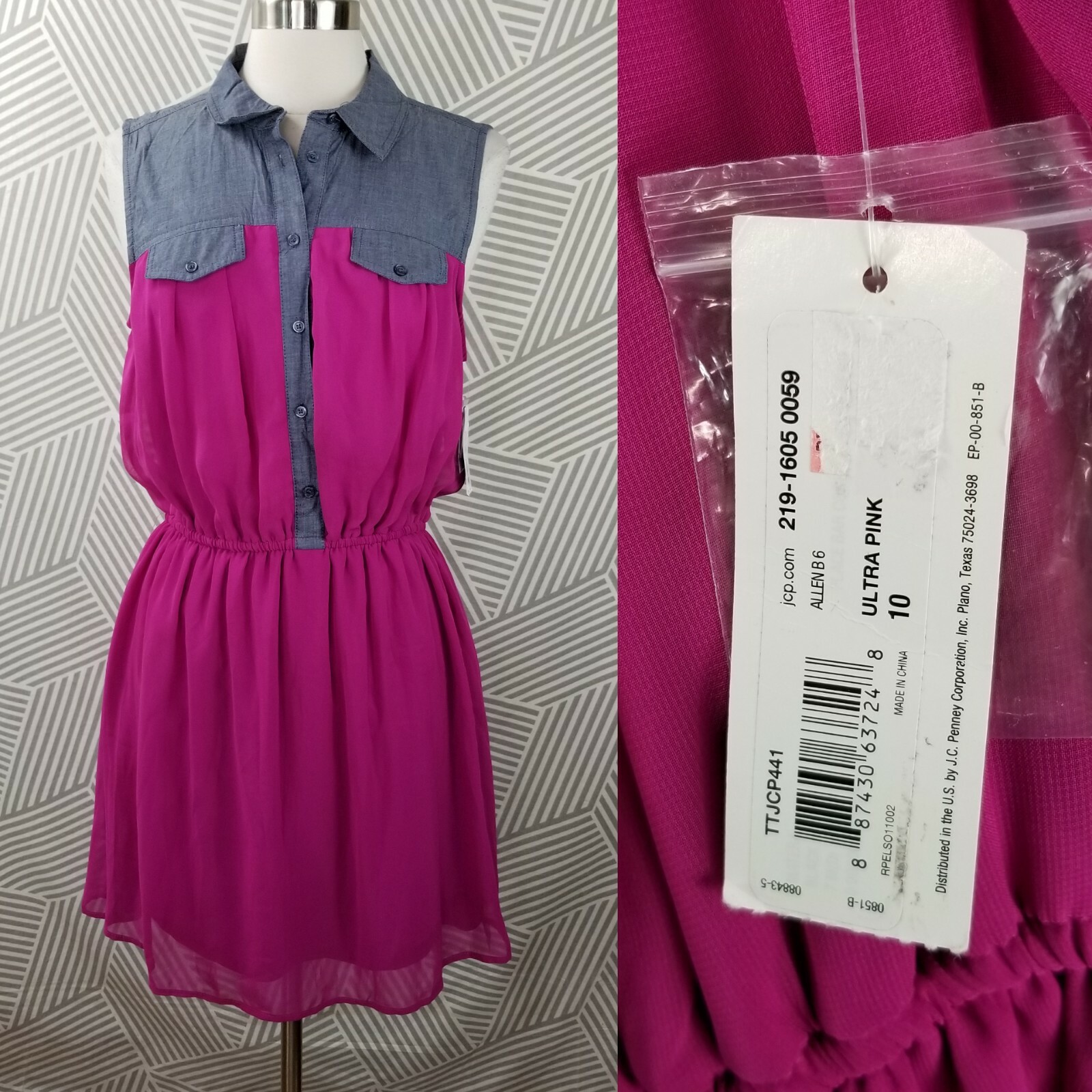 New Allen B. By Allen Schwartz Dress size 10 Denim Chiffon Sleeveless blue Jean