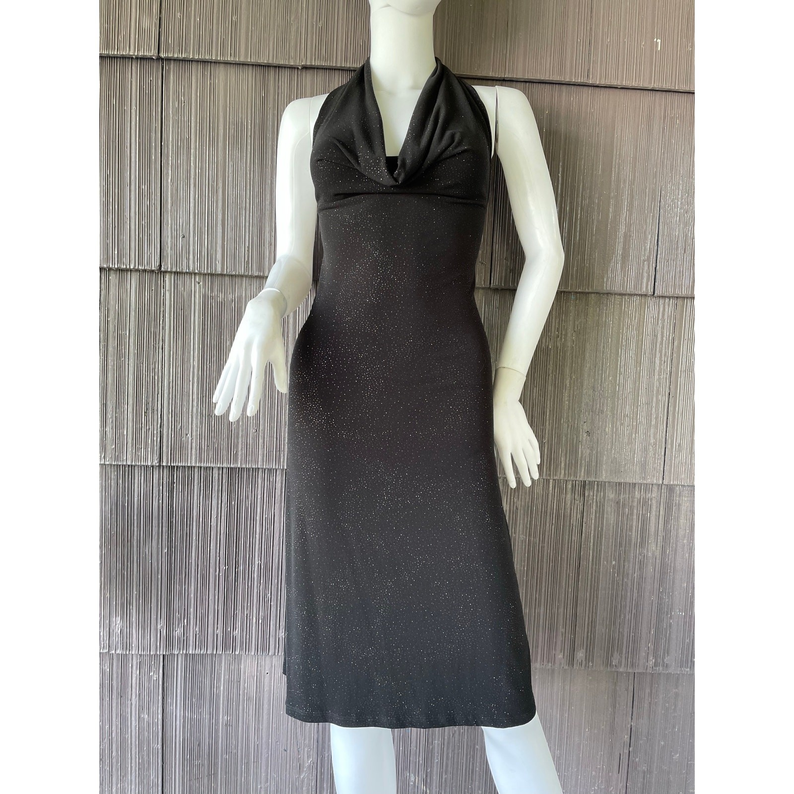 VTG USA Y2K Forever 21 Sparkles Glitter Cowl Neck Party Glam Goth Black Dress