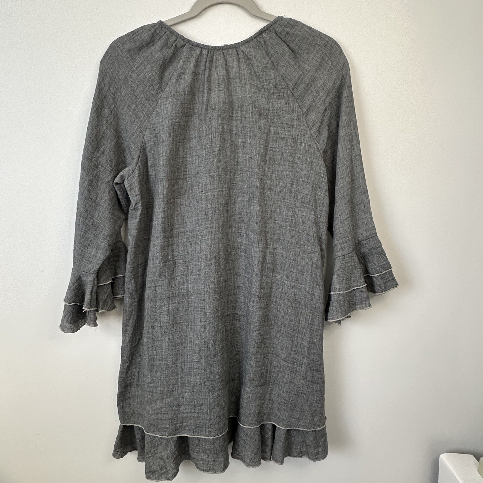 Indigo Soul Tunic Dress Gray Embroidered Boho Indie Knee Length Women Sz Medium