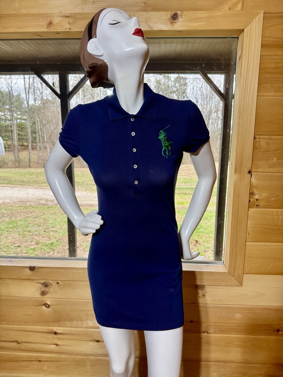 Ralph Lauren Navy Rugby Polo Dress Green Big Pony Size Small!
