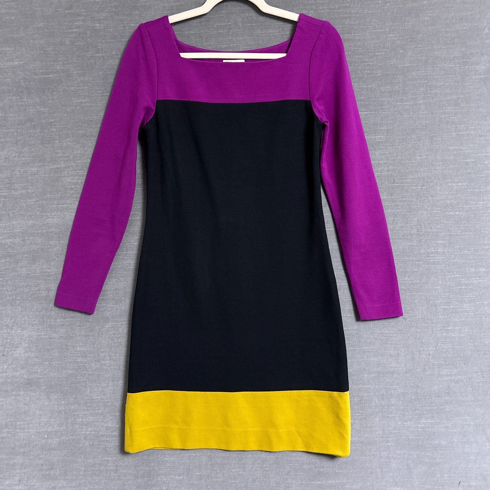 Milly Dress S Purple Yellow Colorblock Sheath Stretch Career Long Sleeve