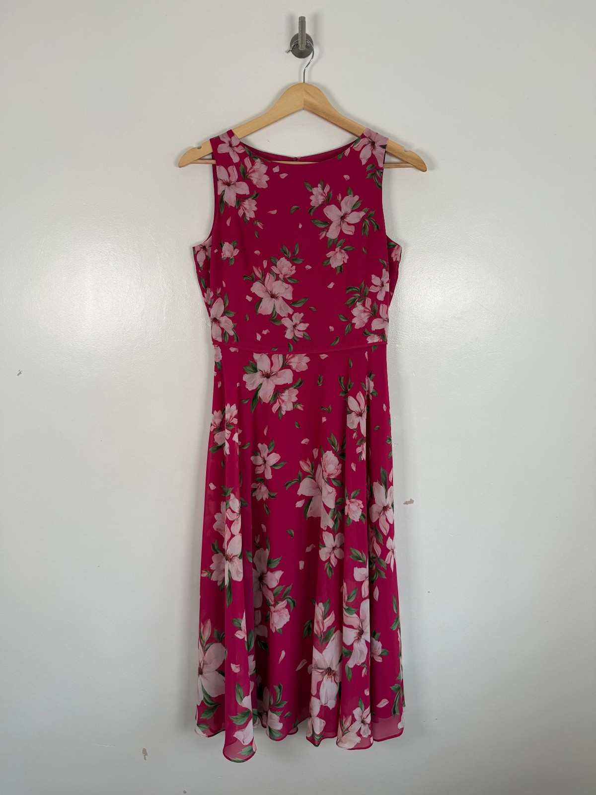 Hobbs Carly Dress Size UK 8 Pink Midi Floral Chiffon Wedding Occasion Party